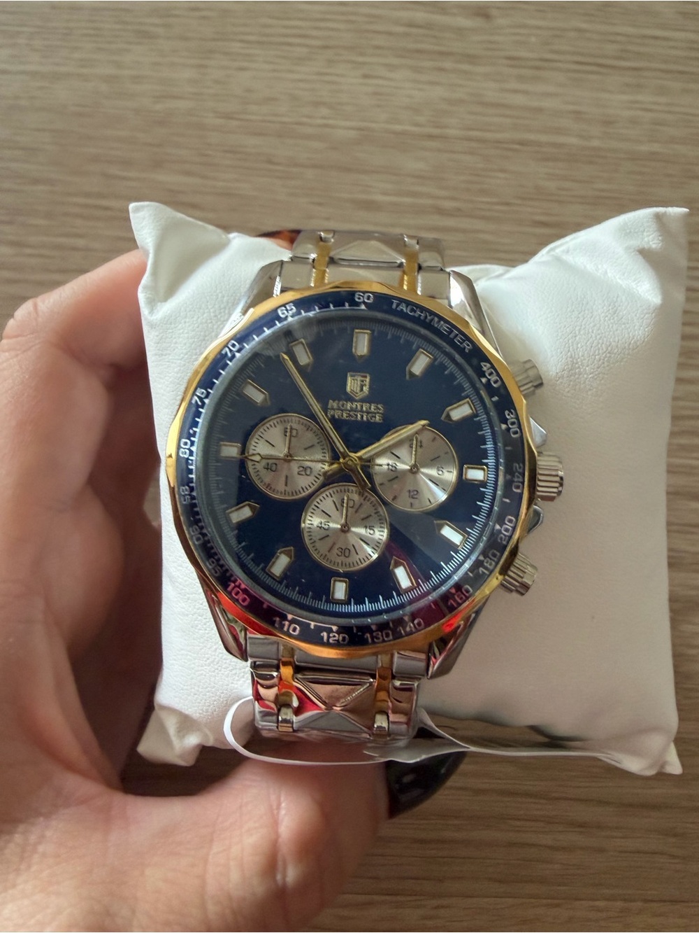Men's Two-Tone Blue Chronograph Watch-44mm two tone with blue dial